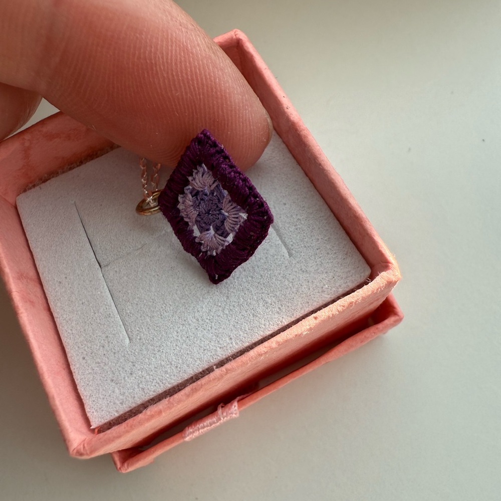 Sterling Silver Granny Square Crochet Pendant - Picture 4 of 8